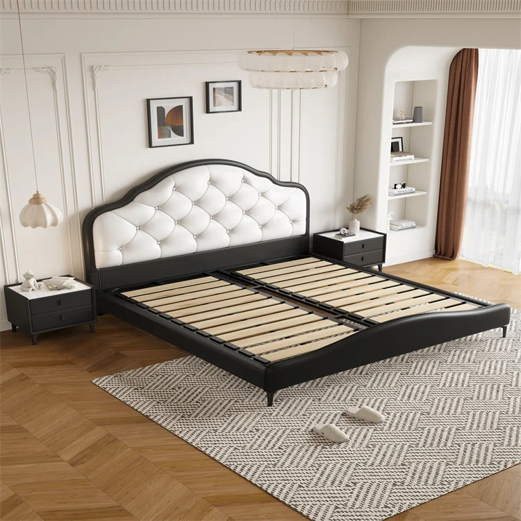 High Quality Custom Bedroom Set Soft Bed Queen Size Black Leather Bed