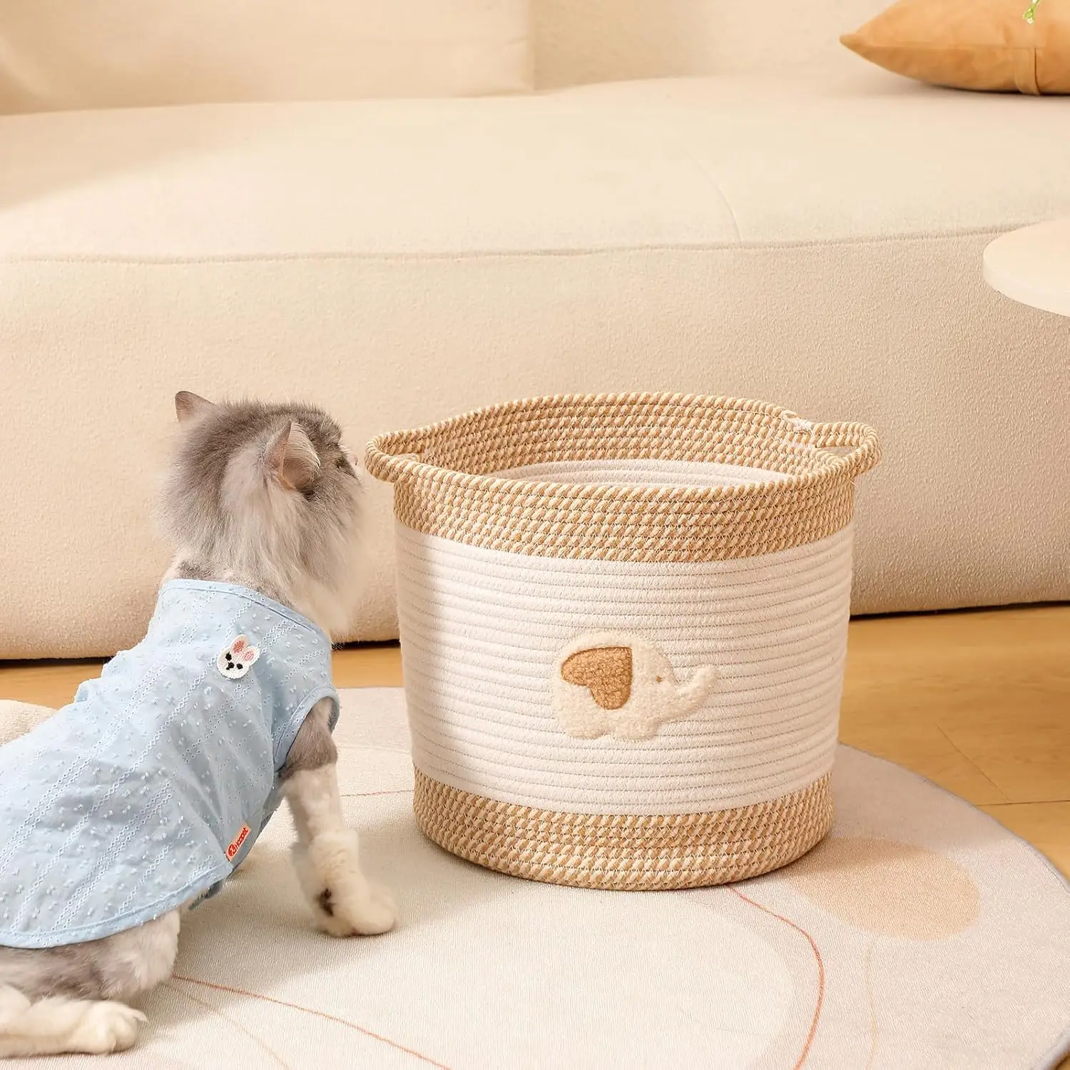 Amaz0n High Quality Giraffe Embroidery Storage Household Basket Storage Basket Can Be Folded Woven Cotton Rope Storage Baskets