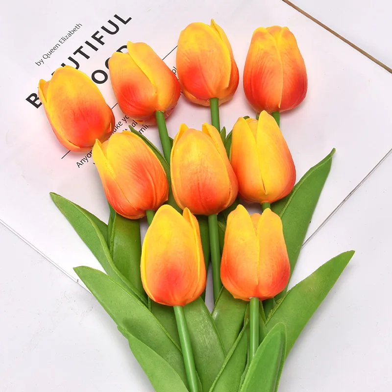 Artificial Flowers Daily Home Wedding Table Decor Single Stem PU Orange Multi Color Arrangement Bouquet 34 cm Tulip Flower
