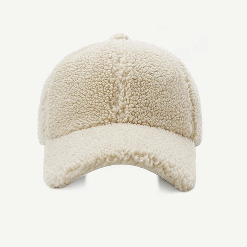 Pure color lamb cashmere 6 panel wool cap winter warm custom logo baseball cap For women warm plus velvet casquette