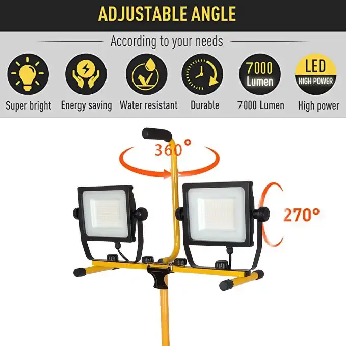 Work Lights with Stand Twin Head tripod  Adjustable outdoor ip65  7000lm LED Tripod Flood work Light