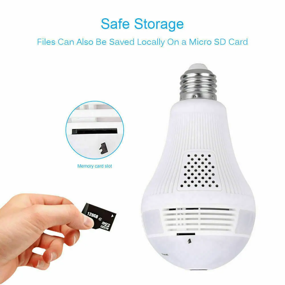 1080P 2MP HD 360 Degree Panoramic IP Wifi Camera Light Bulb Cam Lamp Security Network Camera