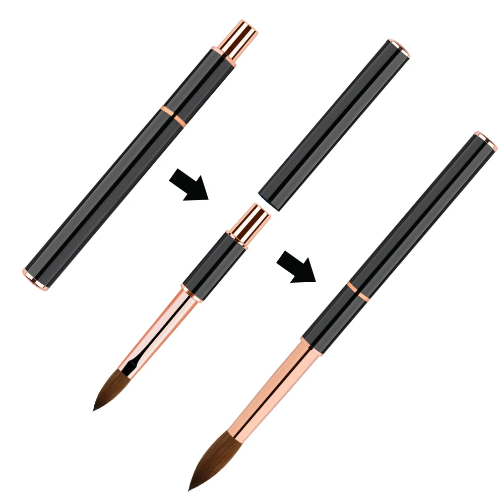 High-grade Gift Black Metal Handle kolinsky Nail Brushes Custom Logo Rose Gold 100 Kolinsky Acrylic Nail Brush for Nail Art