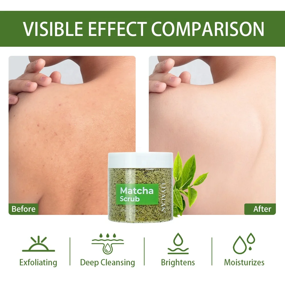 Custom Logo Skin Lightening Detoxifying Exfoliating Sea Salt Matcha Green Tea Body Scrub