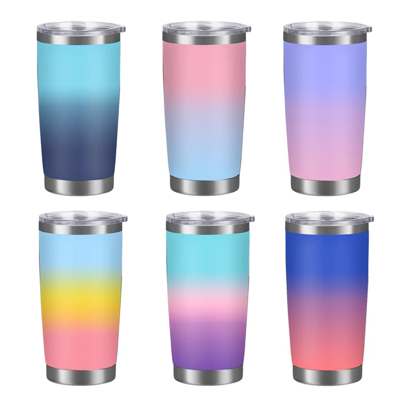 Wholesale 20oz 30oz Powder Coated Stainless Steel Double Wall Insulated Vacuum Coffee Mugs Car Tumblers Cups with Sliding Lid