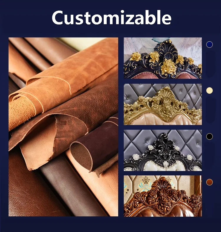 Customizable royal Luxurious French style genuine leather king size beds solid wood bed set wedding princess furniture bedroom