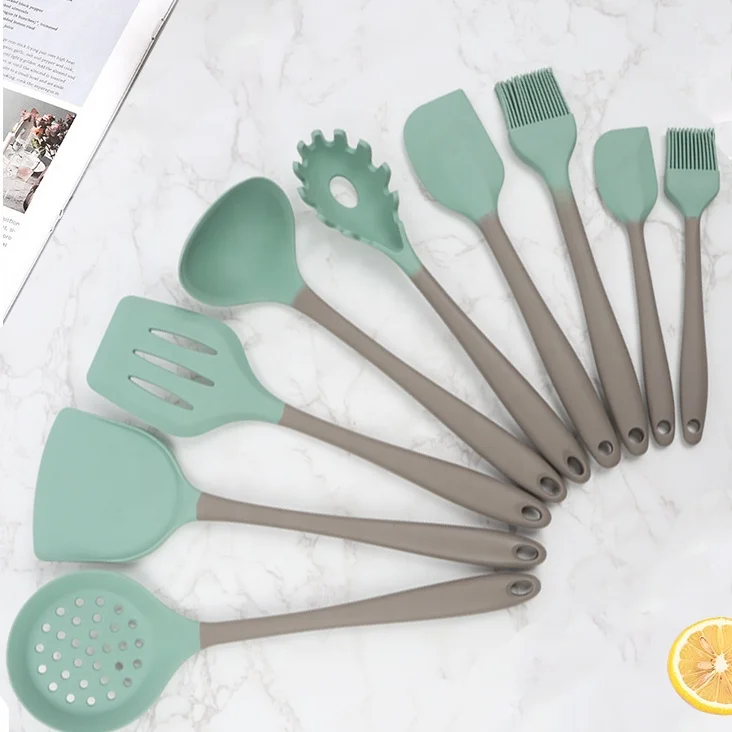 Kingwise Utensils Manufacturers Non stick Heat Resistant Kitchenware Nordic 9 PCS Kitchen Silicone Cooking Utensil Set