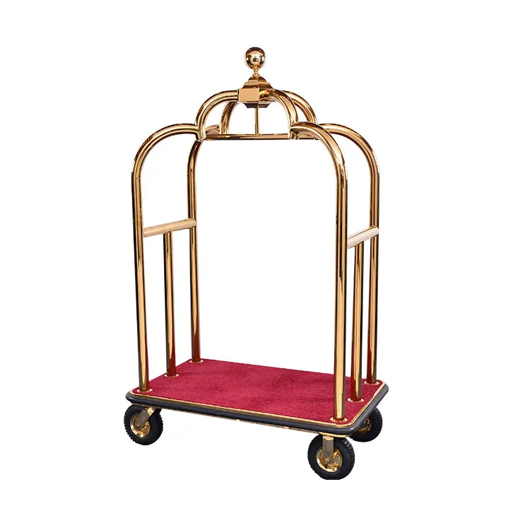 High-end gold chrome stainless steel hotel crown luggage trolley cart birdcage