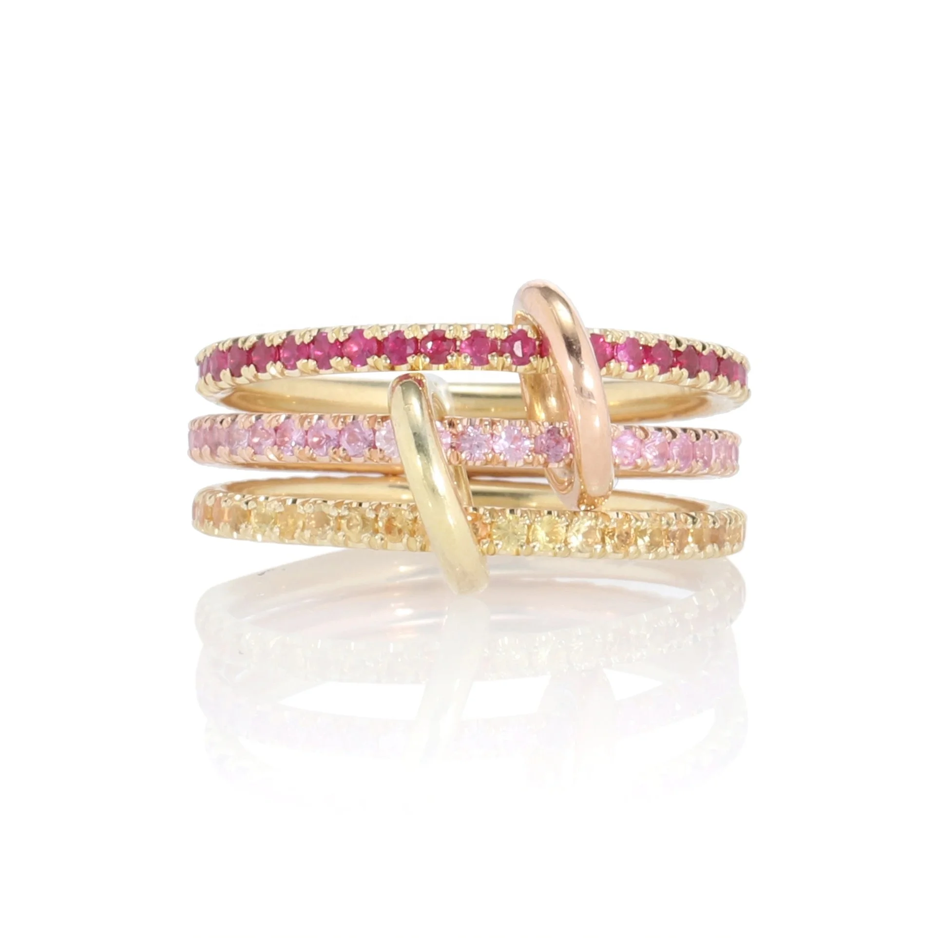 LOZRUNVE 925 Sterling Silver Trendy Jewelry China Cubic Zirconia Gold Vermeil Triple Layer Ring