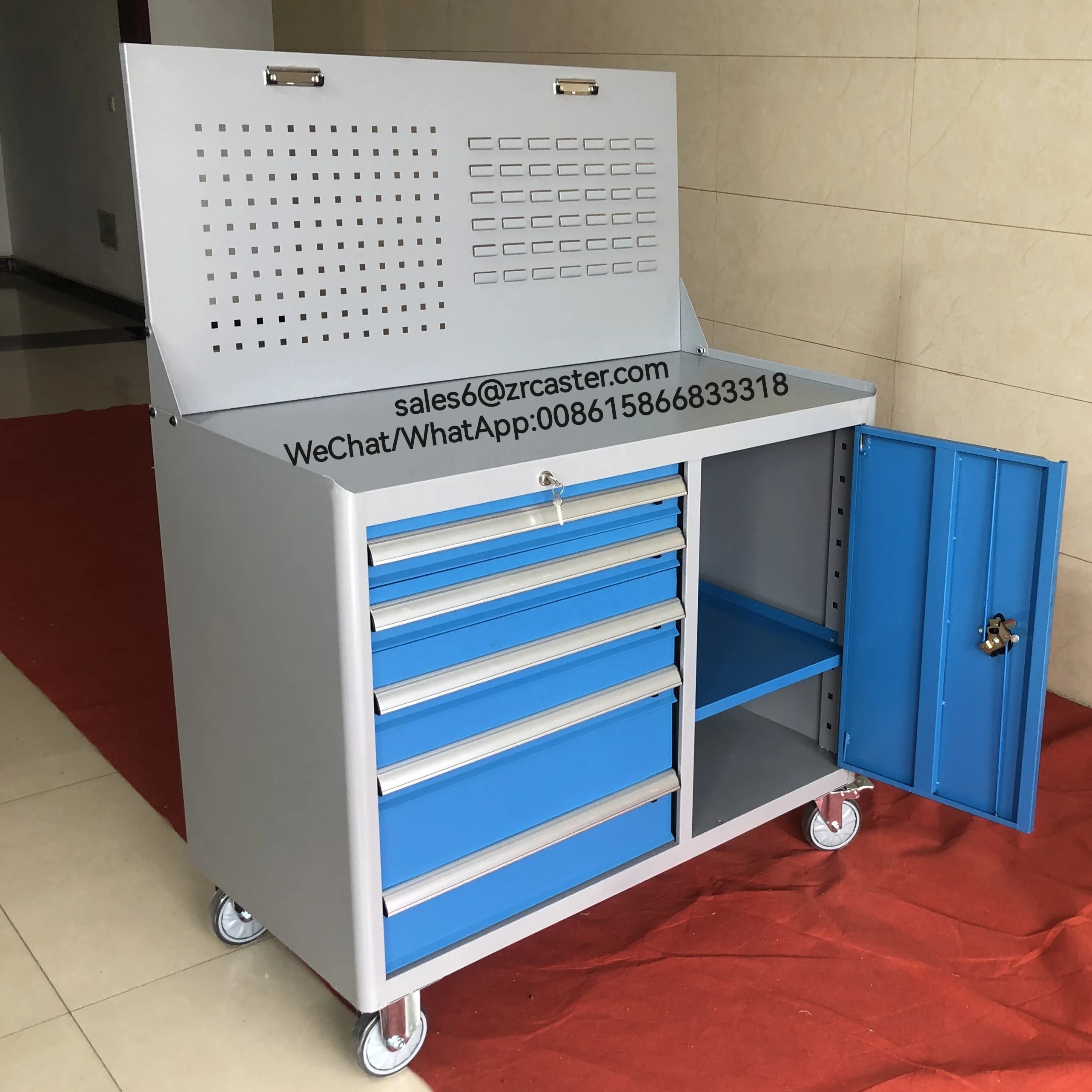 Customized Workshop cabinet tool car Workshop garage metal tool cabinet/tool trolley/ tool cart with handle and wheels
