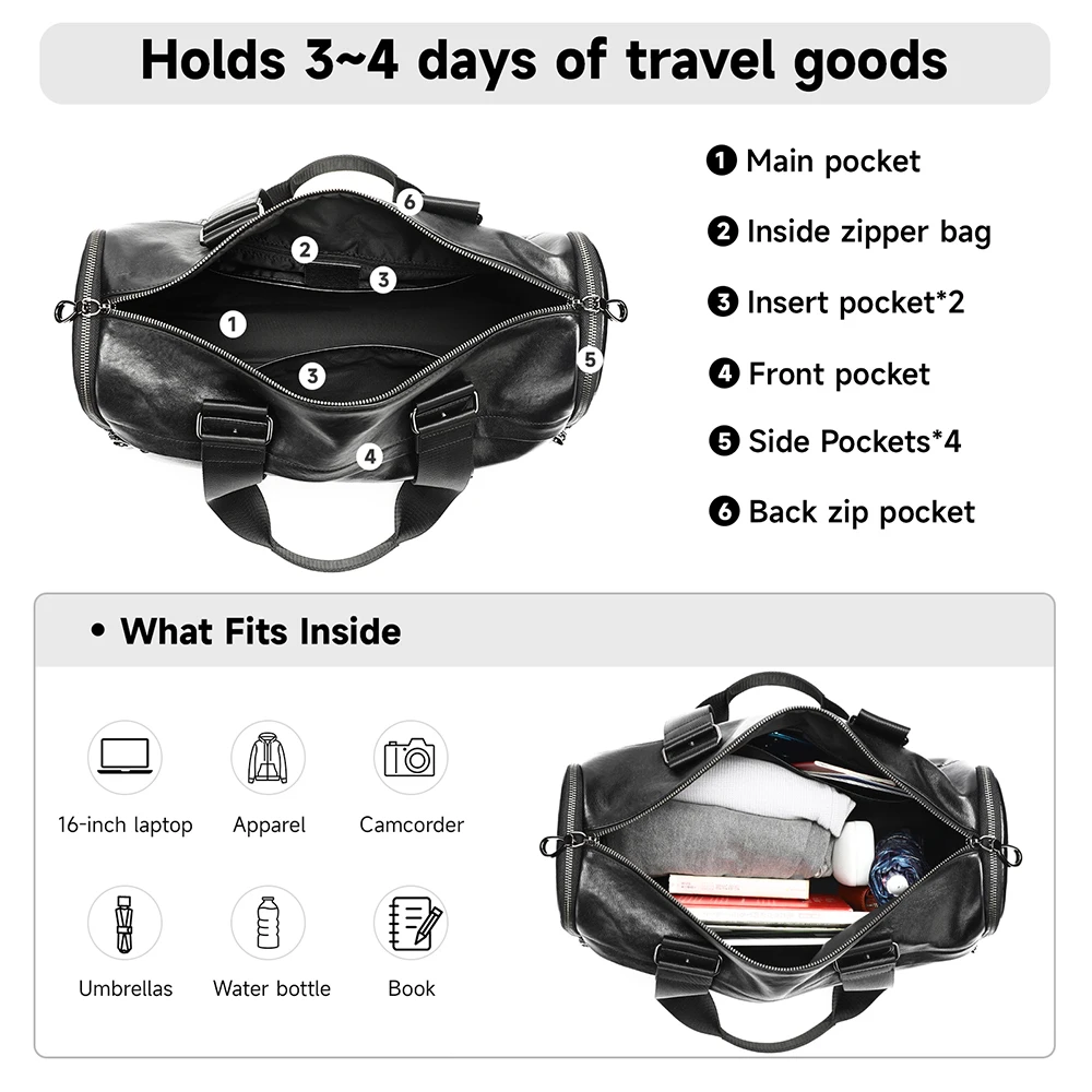 MARRANT Men Leather Duffle Bag Large Capacity Waterproof Sports Gym Travel Duffel Bag Genuine Leather Men Travel Bag