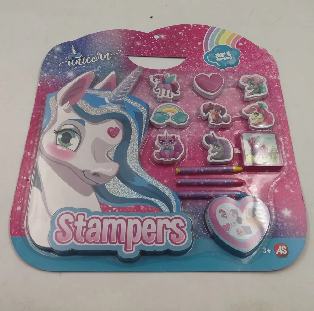 Детские деревянные резиновые штампы для девочек и мальчиков с текстовым логотипом и мультяшным единорогом