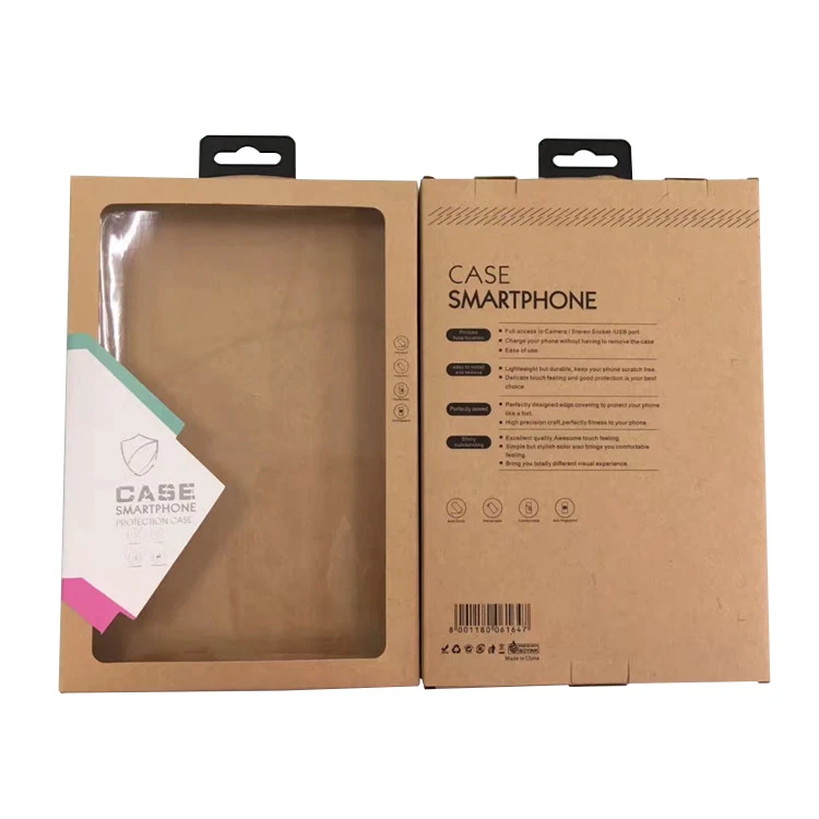 customized logo kraft paper mobile phone case packaging box with Pvc window