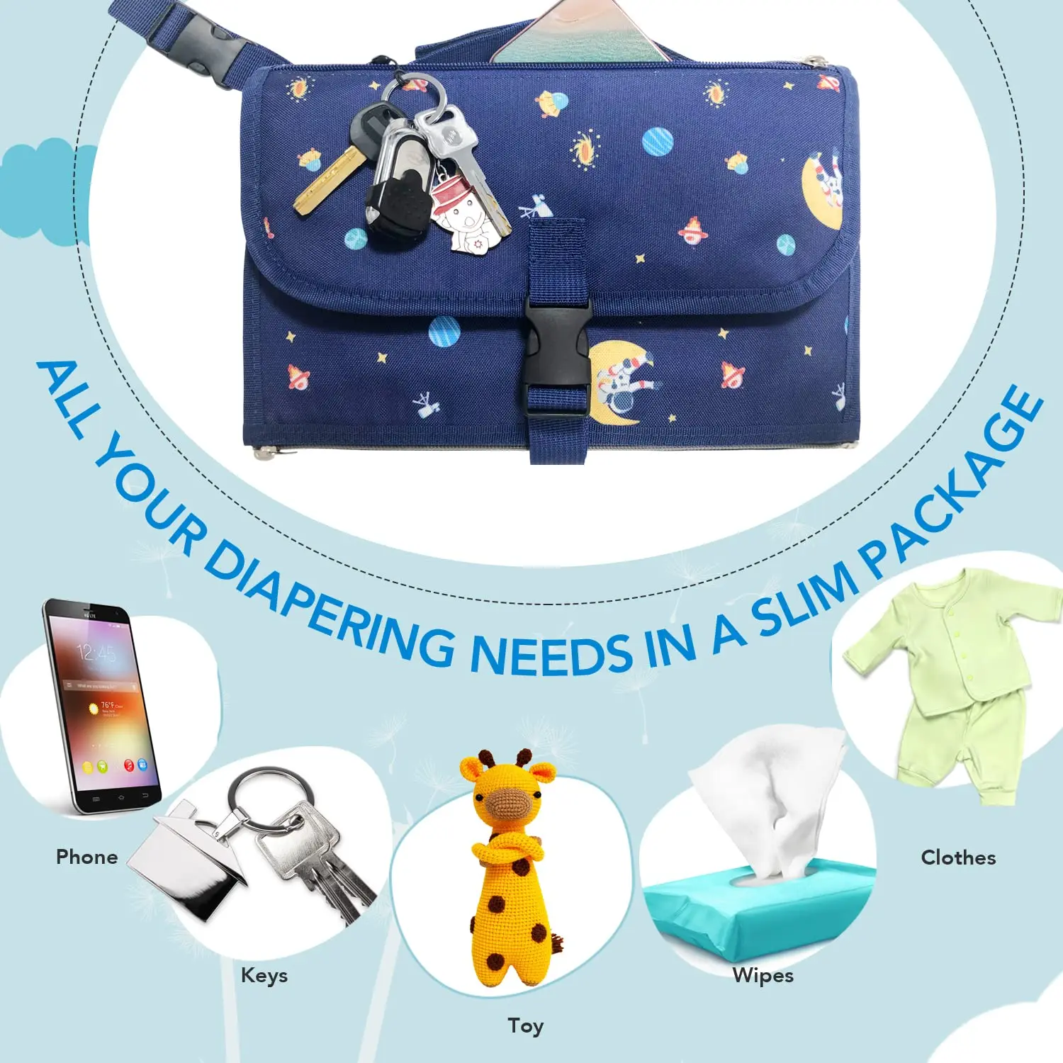 Portable Diaper Changing Pad  for Baby  Lightweight Waterproof Travel Changing Pad with Pocket for baby Shower Gift