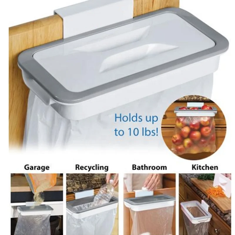Portable Cupboard Door Back Hanging Trash Rack Storage Kitchen Garbage Rubbish Bag Can Holder Hanging Kitchen Cabinet Trash Rack