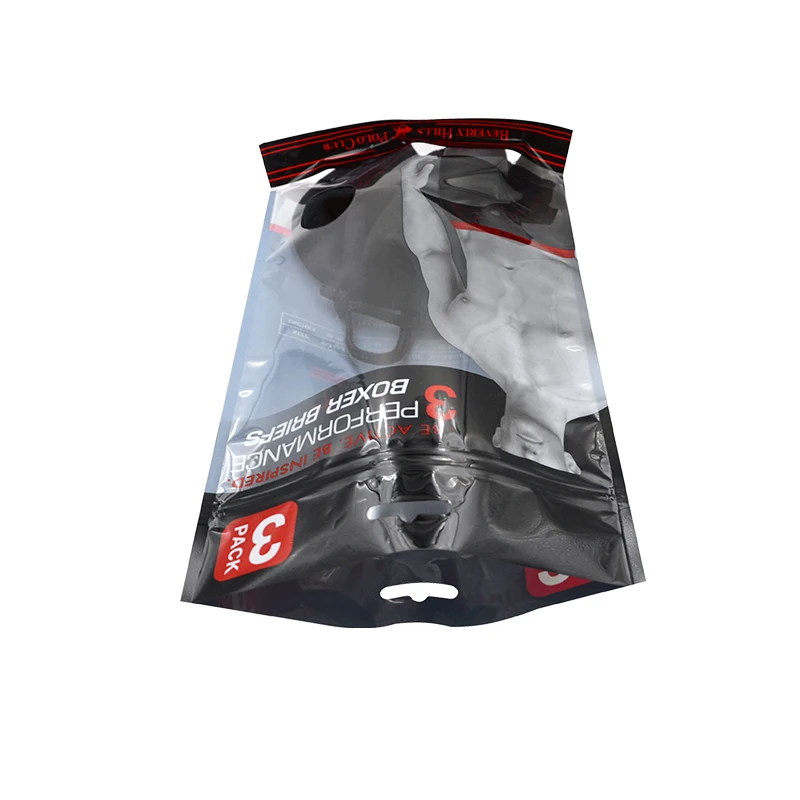 Hoyo Custom Zip Bag for Clothing Stand up for Clothes Underwear Socks Packaging Zipper Bag with Window Resealable Plastic CN;GUA