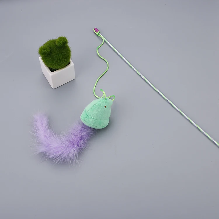 
Wholesale plush bird with feather cat stick plastic pole cat teaser 