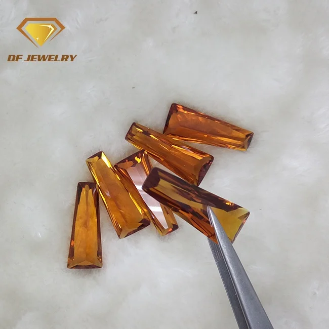 Customized Hydrothermal Quartz Tapper Baguette Princess Cut Synthetic Citrine Crystal Quartz For Jewelry Making
