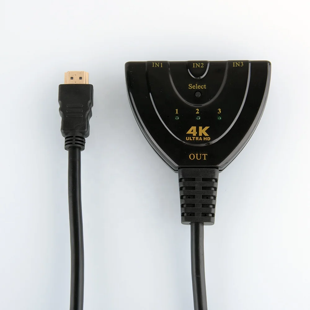 
Hot Selling New Arrival upports Full HD 4K 1080P 3D 3 Port 3 in 1 out HDMI Switch with Pigtail Cable 