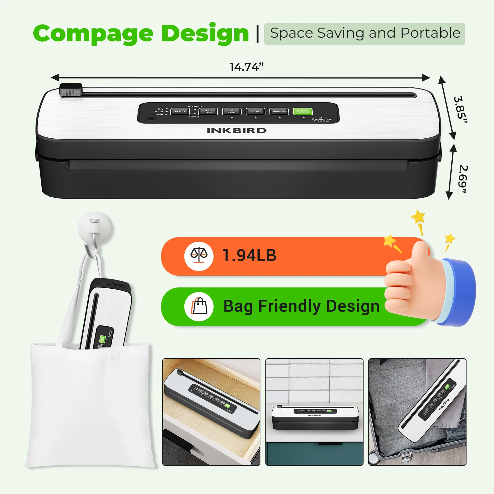 INKBIRDPLUS INK-VS05 Compact Home Vacuum Sealer Machine