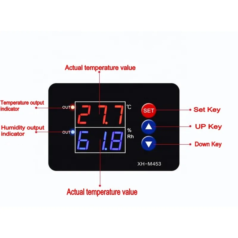  XH-M453 12-24V 110-220V Dual Digital Display Temperature Humidity Controller Module Smart Thermostat Incubator