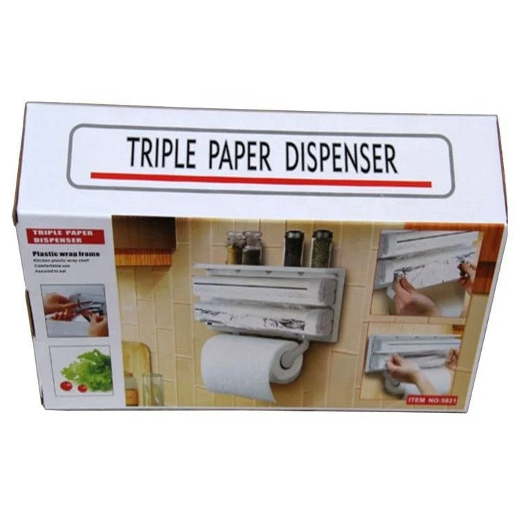 Factory Direct Kitchen Wall Cling Film Foil Paper Storage Rack Triple Paper Dispenser