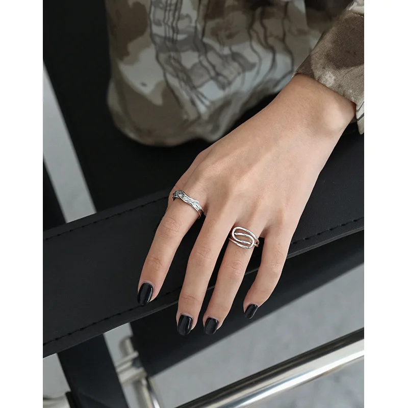 Newest 925 Sterling Silver Irregular Folds Fashion Jewelry Rings Unique Chunky Smart Ring Texture Adjustable Rings For Girls