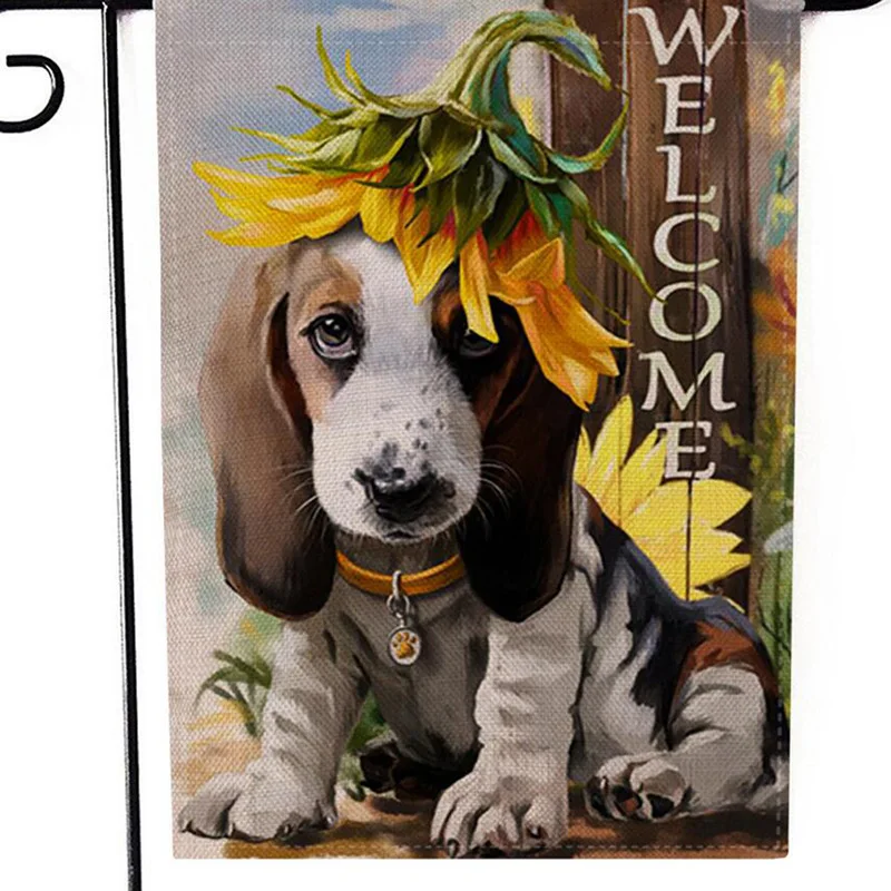 Festival and Seasonal Themes Holidays Double Side Yard Burlap Banner Home Decoration Cute 3D prints Dogs Welcome Garden Flags