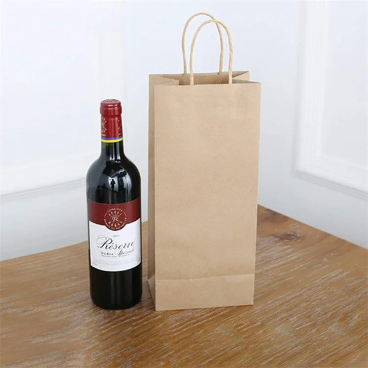 Wine Paper Bags Kraft Recycled Eco Custom  Blank Friendly Wine Bottles Paper Bag Wholesale Green Eco-Friendly With WineTote Bag