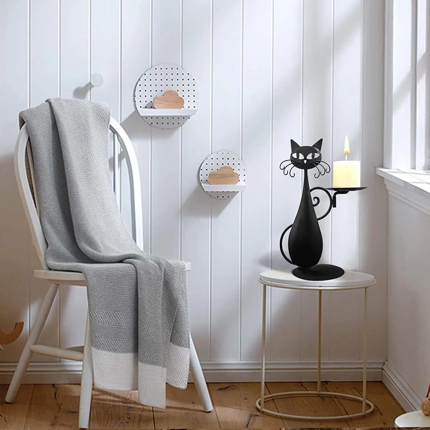 Black Cat Candlestick Candle Holder Set Vintage Retro Home Metal Decorate Wholesale