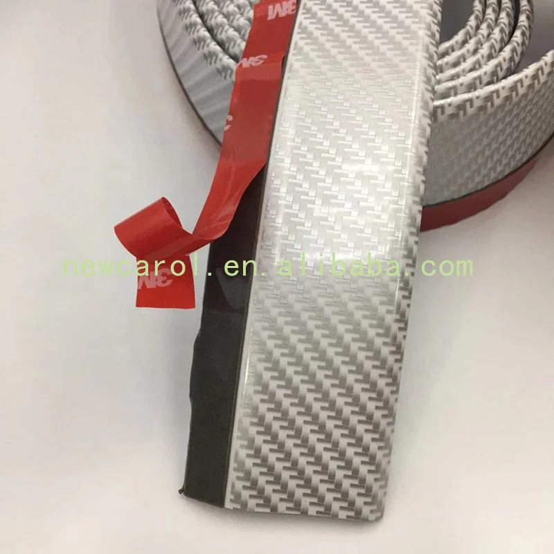 Universal 2.5m White Carbon Fiber Texture Car Front Bumper Lip Skirt Protector Rubber Spoiler Lip