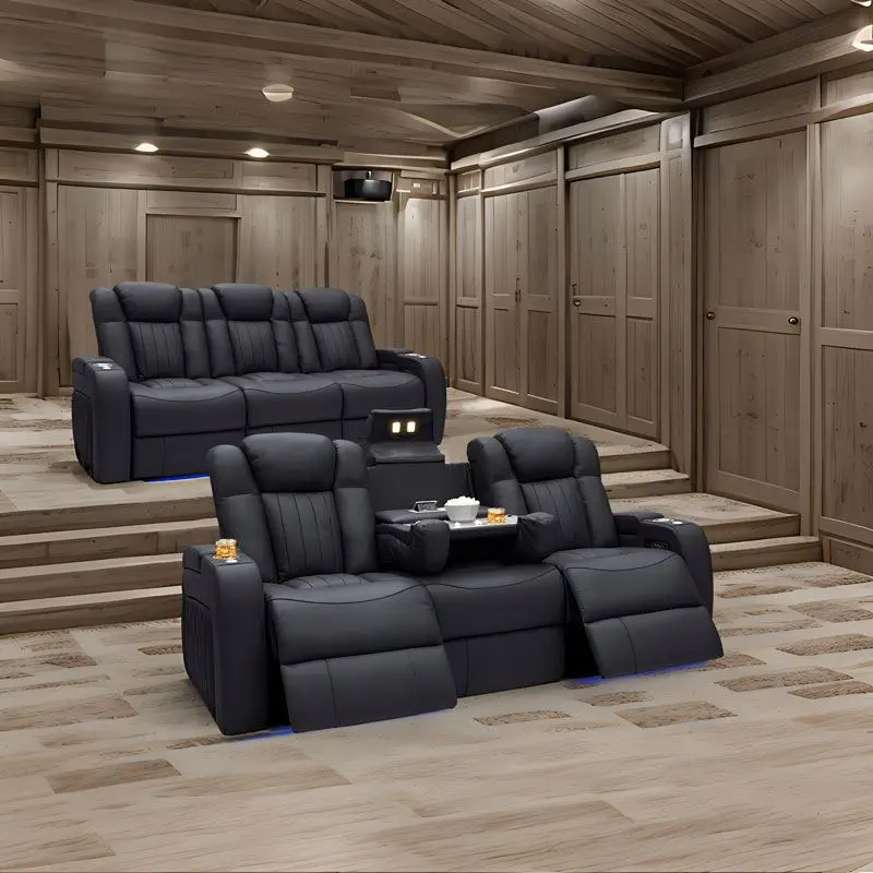 Wholesale Project 3 Seat Adjustable USB Charger Leather Recliner Sofa Home Theater Furniture with Blu-etooth for VIP Movie Room