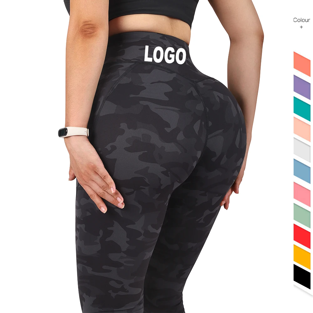 Custom logo Como Patter Nulux Fabric Light Weight Anti Slide Body Split Line Running Women Yoga  Gym Scrunch Butt Leggings