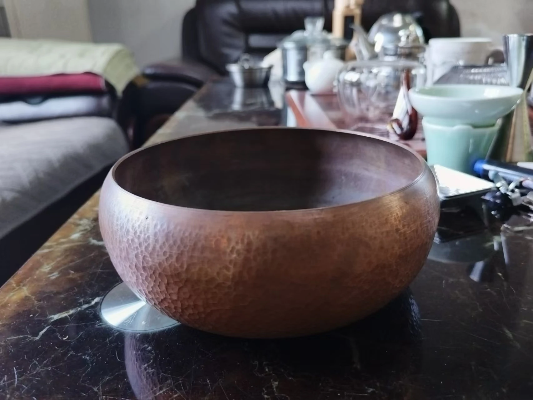 Metal Spun Solid Pure Copper Hammered Candle Indian Round Brass Decorative Bowl