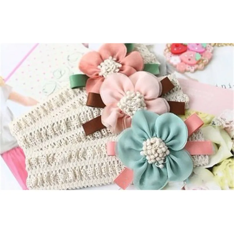 
2021 latest chiffon flower knit braided lace children hair accessories 