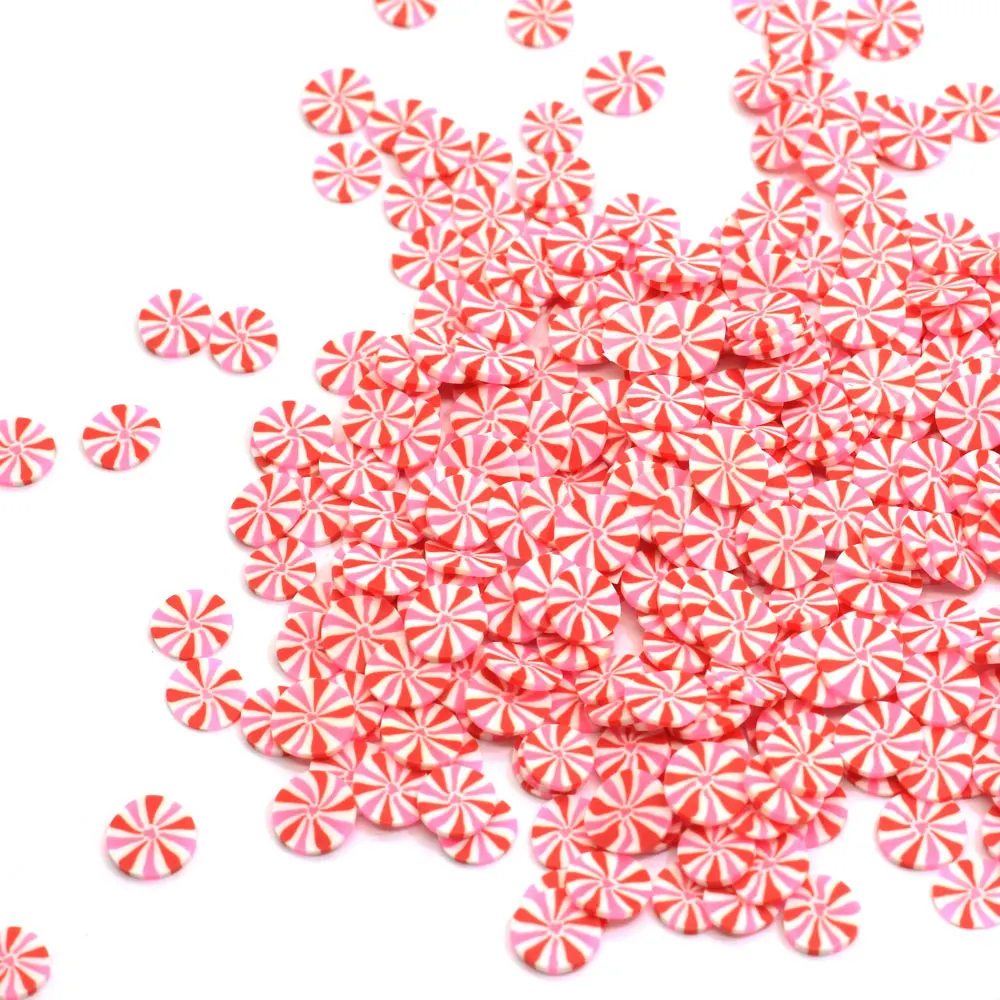 Red White Round Peppermint Polymer Clay Slice Christmas Candy Sprinkles Colorful For DIY Crafts Tiny Cute Bonbon Candy Plastic M