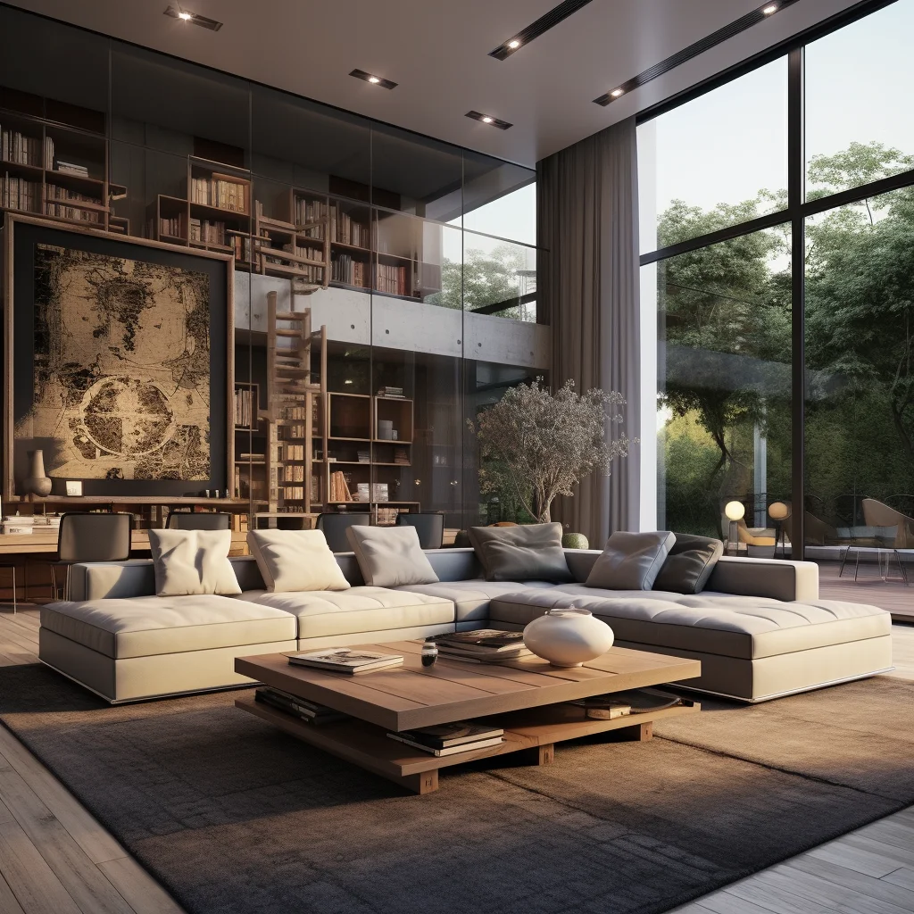 2024 AI Creative Concept Design Presents Contemporary Beige Shades Living Room Modern Style Design Simple 3D Rendering Service