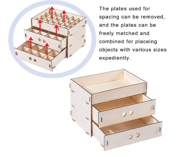48 Removable Grids Storage for Model Parts Ink Bottles Wooden Paint Organizer Pigments Holder Rack with 2 Cabinet Drawers