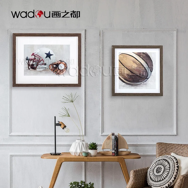 OEM Wholesale Paintings Gifts Glass Sports Basketball Printed Paper Art Frame For Living