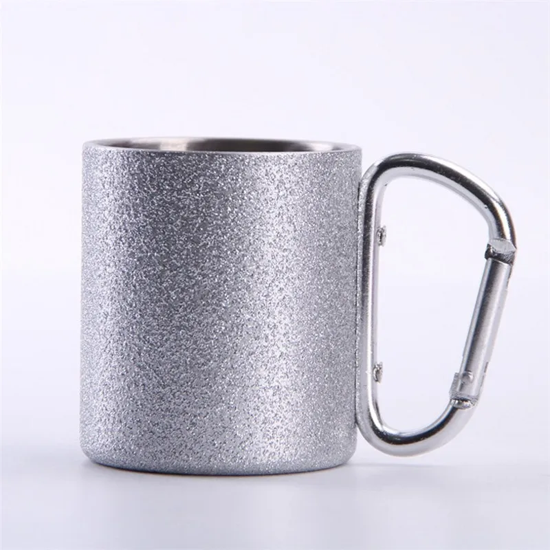 Coffee Beer Vacuum Insulated Double Wall Carabiner Camping Hiking stainless steel cup with hook handle