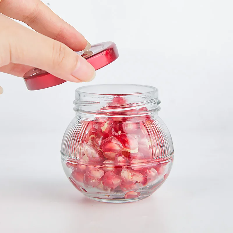 High Quality Round Wide Mouth Glass Pickle Jam Jelly Sauce Jar for Home Kitchen with Red Metal Lids 150 ml 200 ml 280 ml