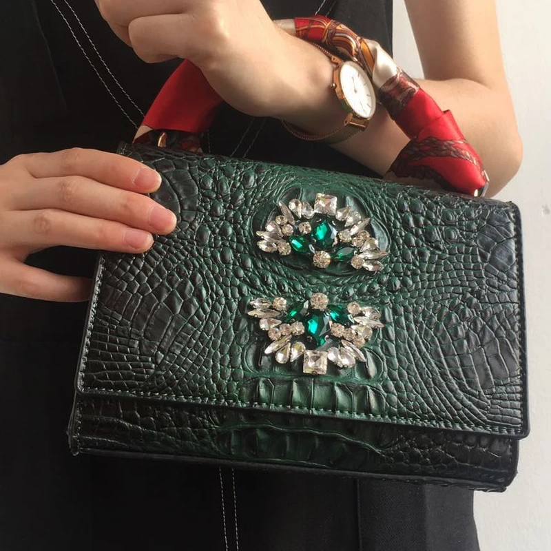 New Hot Crystal Alligator Tote Bag Women Loved Crocodile Shoulder Bag With Nice Diamond Tote Purse