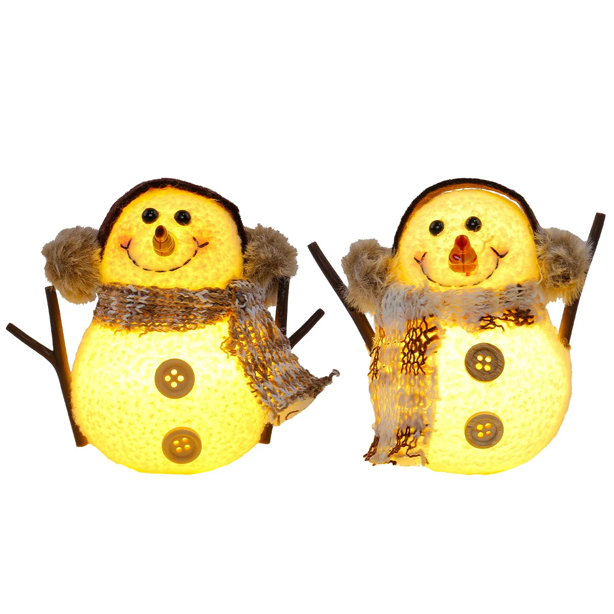 Silverbox Christmas Little Snowman Ornaments Glowing Santa with Plaid Striped Scarf Fine Size Wholesale Home Decor Kids Gift