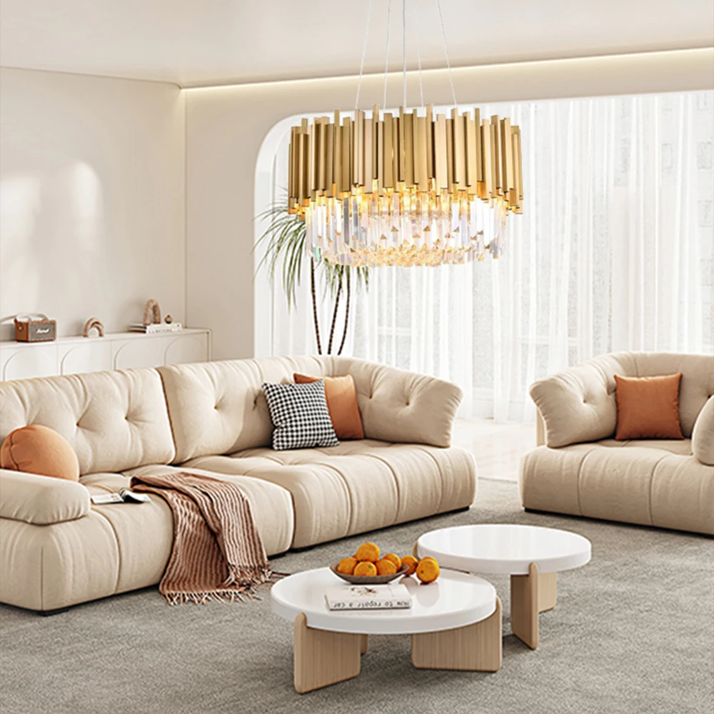 Luxury Modern Nordic Clear hanging lights Creative Gold Crystal Fringe Rounded ceiling Chandelier