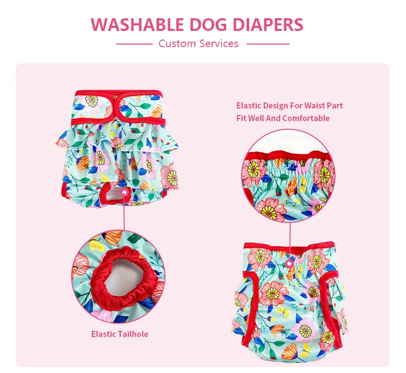 Female Dogs Reusable Diapers Adjusted Dog Underwear Cloth Pleated skirt style Pet Dog Diapers