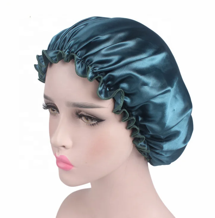 Hair Satin Bonnet For Sleeping Shower Cap Silk Bonnet Bonnet Femme Women Night Sleep Cap Head Cover Wide Elastic Band