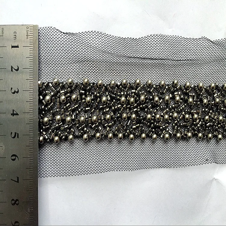 
GUGUTREE Pearl Beaded Lace Edge Trim,,beads laces trims Ribbon,Bridal Dress Tassel braid DIY accessory appliques,KZ-203262 