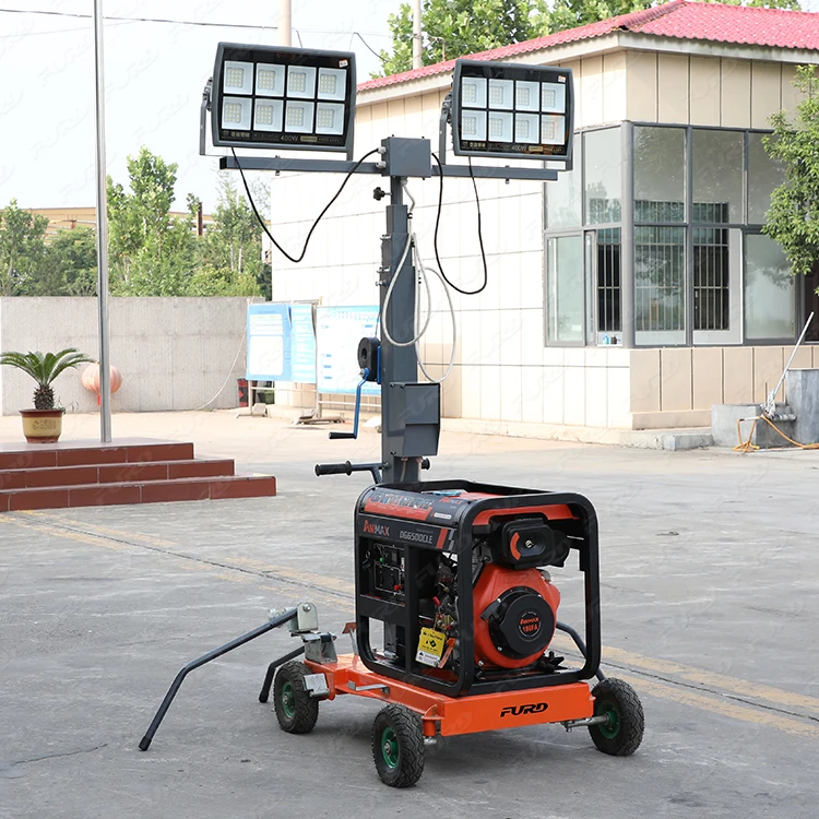 Mobile Light Tower Telescopic Rod Portable Lighting Tower Sports Stadium Flood Diesel Light Tower By Trailer Made in China