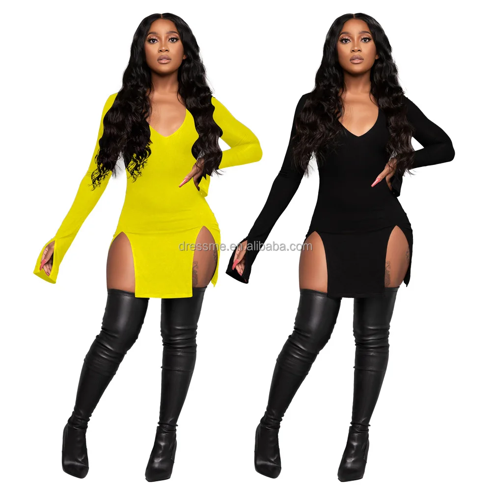 MT439-9305 2021 осень сплошной цвет с высокой талией с v-образным вырезом набор гайковерта с двойным открытым носком пикантные Клубные Туфли-стиль женское вечернее платье с длинным рукавом женская одежда