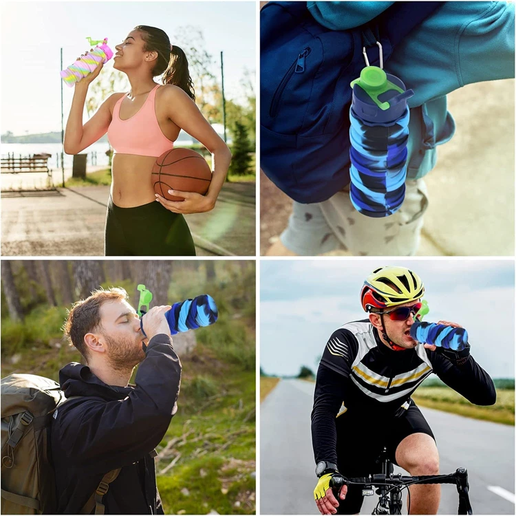 Hot selling high quality environmentally friendly foldable water bottles travel silicone foldable sports drinking bottles